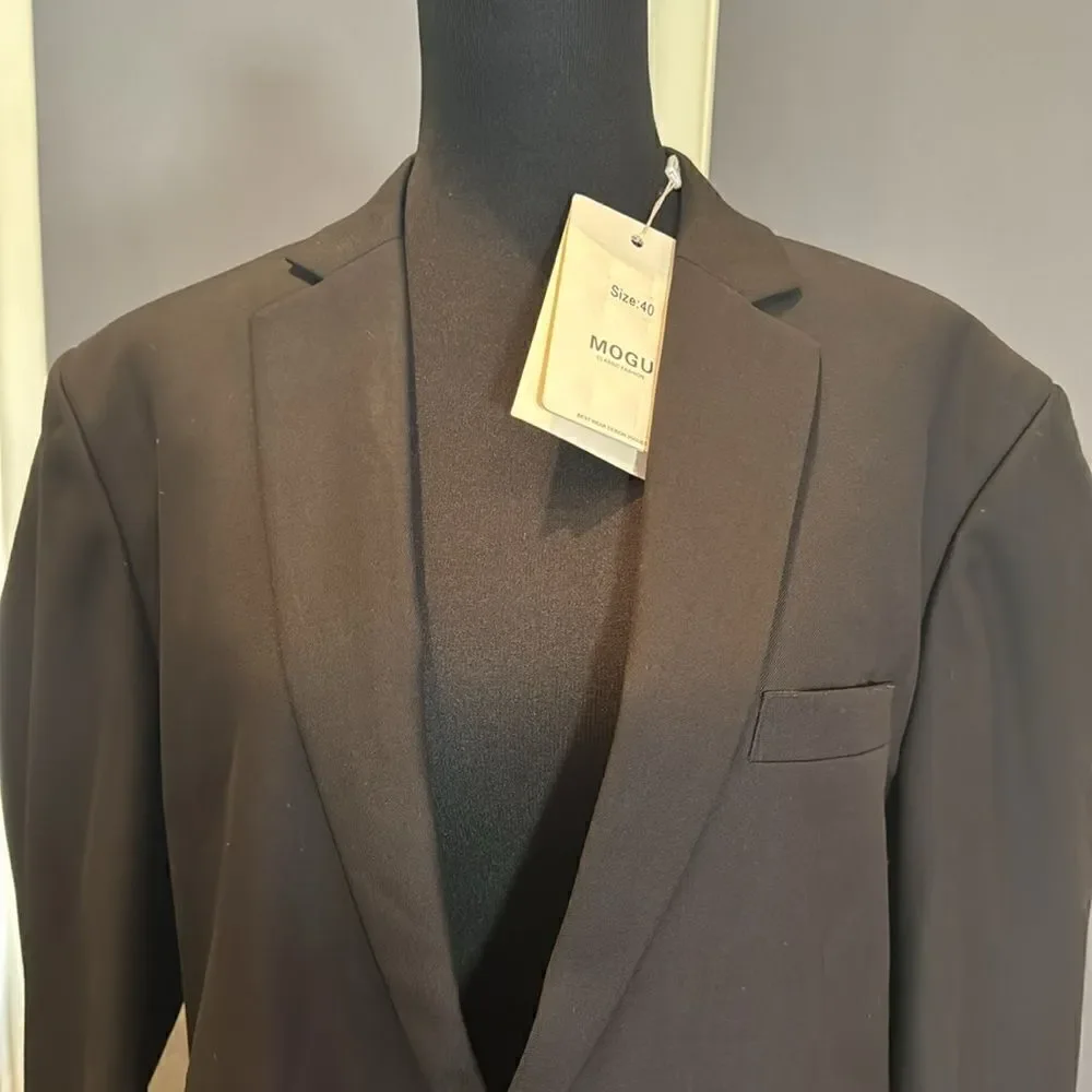 Men’s Black Slim Fit Suit Jacket One Button Notched Lapels Size 40 NWT